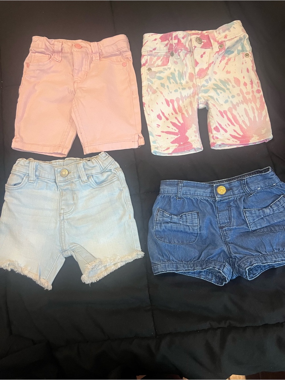 Bundle (4) Toddler Girls Shorts — Pink, Tie-Dye, Light Blue, Dark Blue